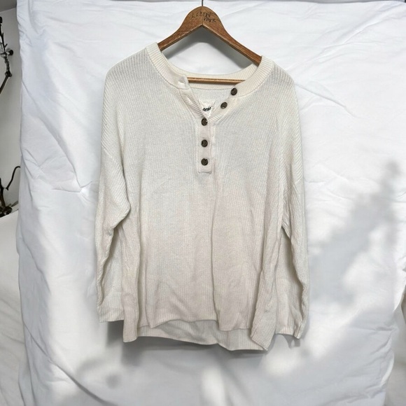 Aerie Oversized Cream Henley Knit Sweater M - Picture 1 of 6